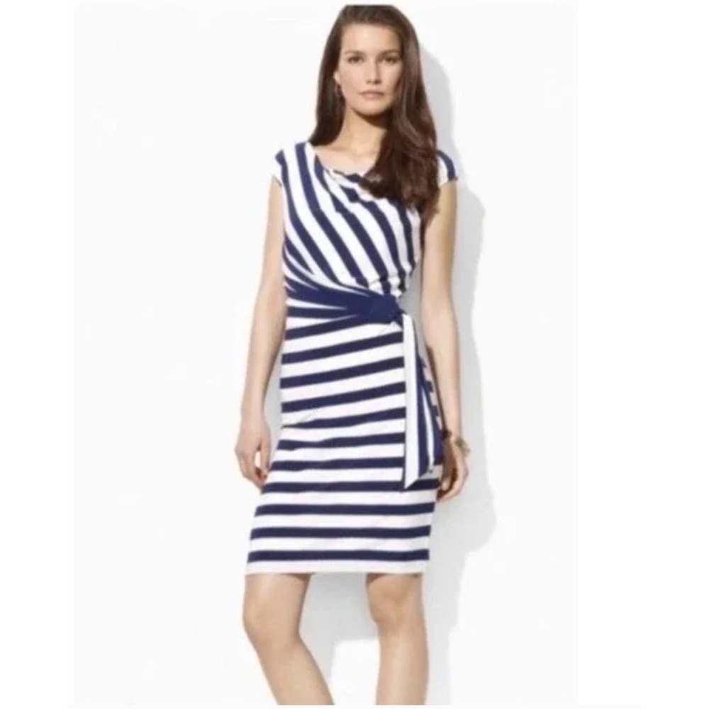 Lauren Ralph Lauren Classical Nautical Striped Pullover Sleeveless Dress Sz 14